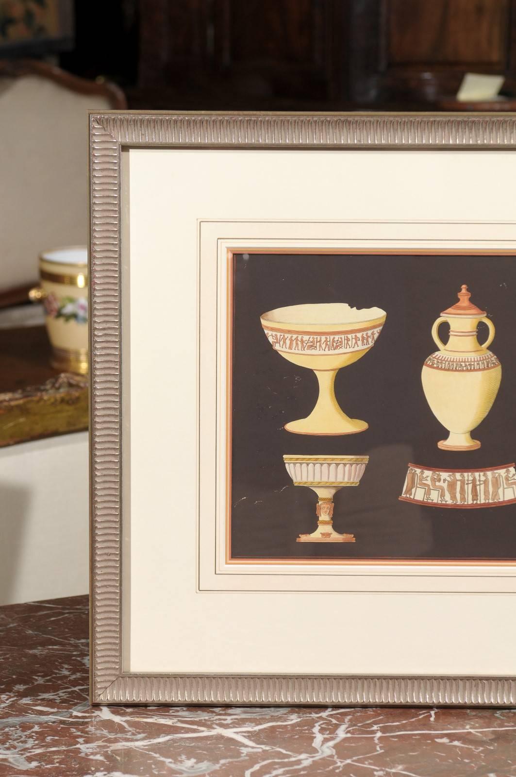 Pair of Framed 18th Century Continental Engravings of Grecian Pottery For Sale 2