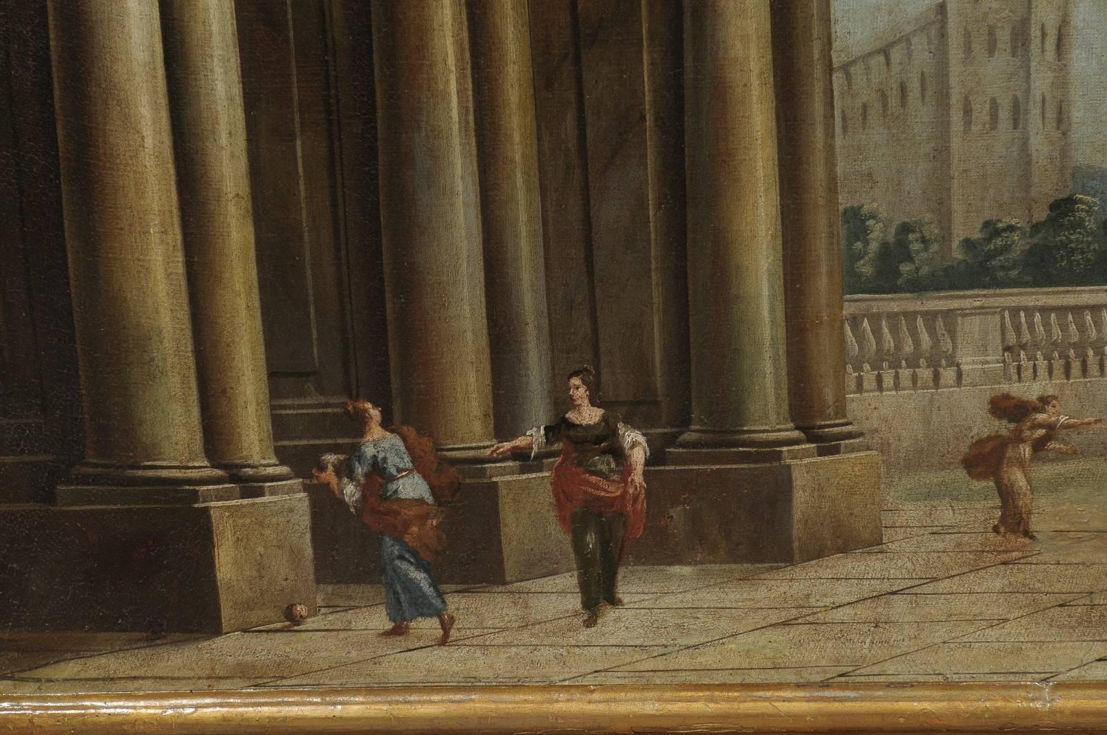 Pair of Gilt Framed Italian Oil on Canvas Capriccio Paintings, circa 1800 2