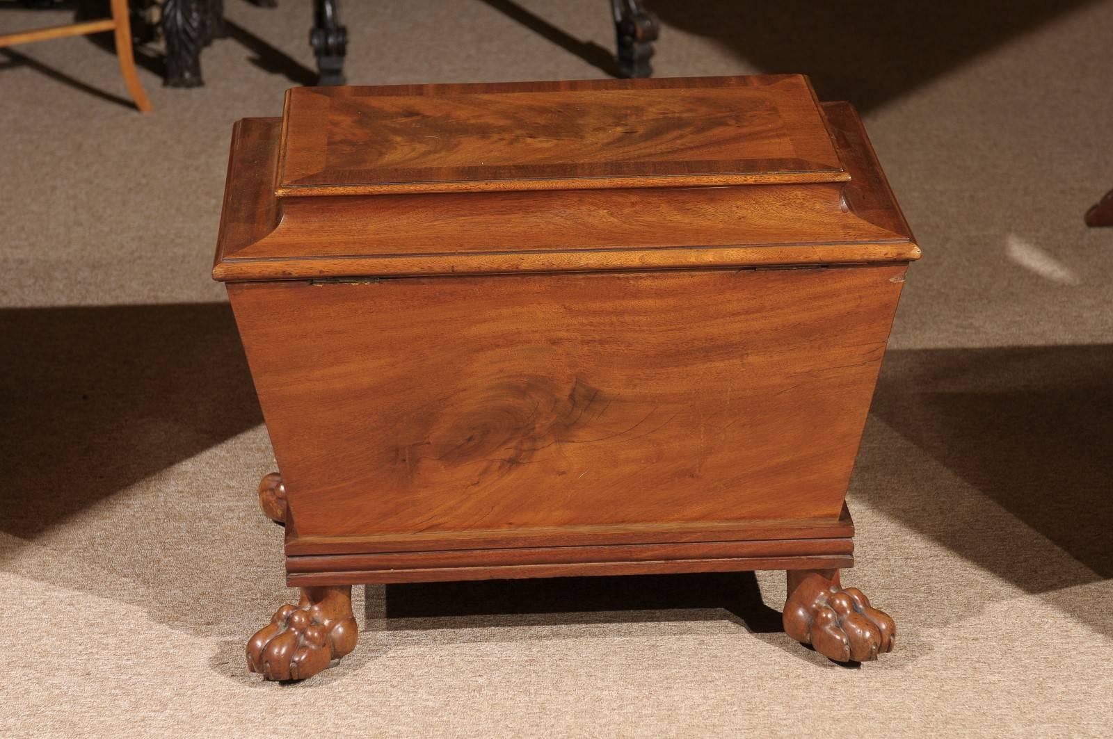 19th Century English Regency Mahogany Sarcophagus Cellarette with Paw Feet 4