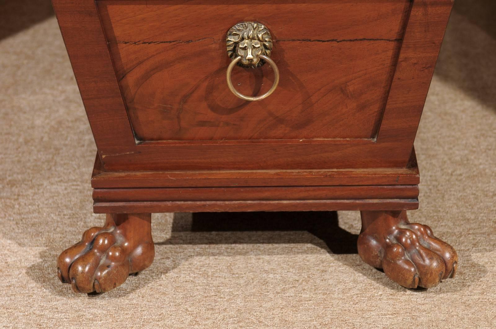 19th Century English Regency Mahogany Sarcophagus Cellarette with Paw Feet 7