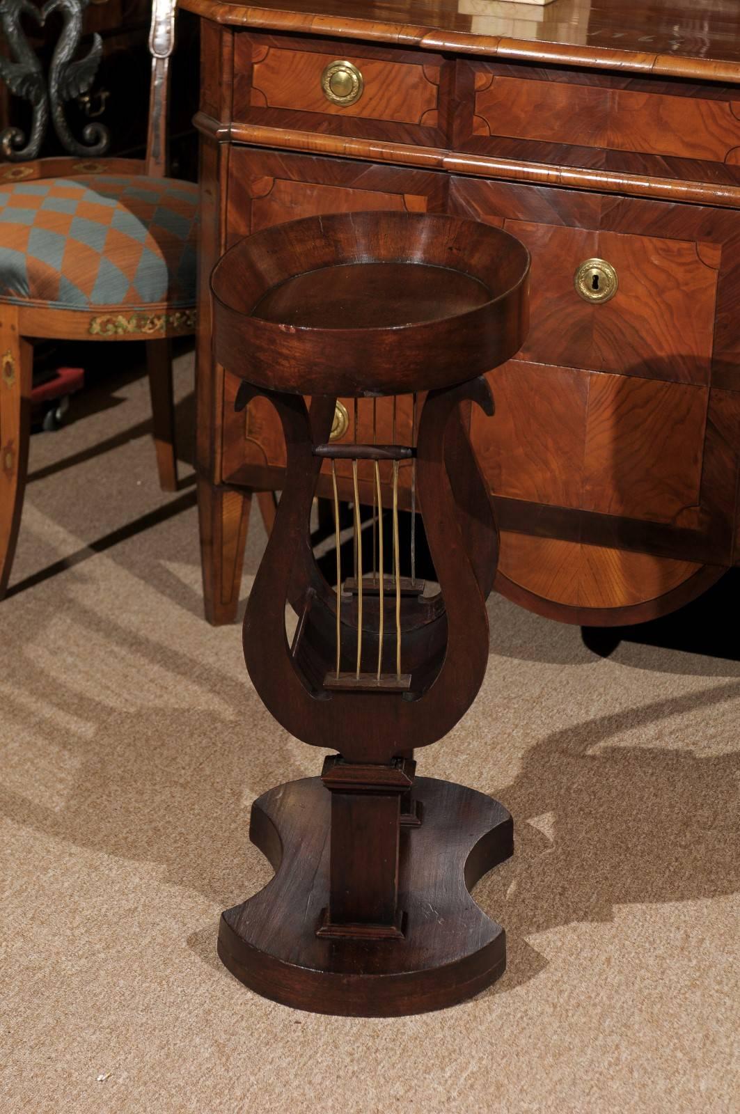 Late 19th Century Oval French Mahogany Empire Style Side Table with Lyre Base and Dish Top