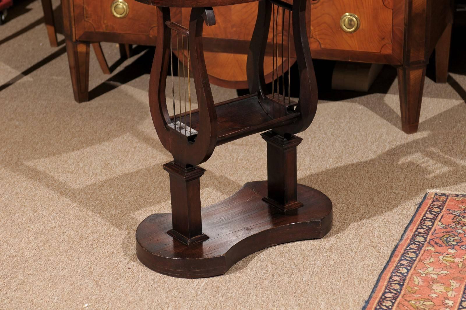 Oval French Mahogany Empire Style Side Table with Lyre Base and Dish Top 2