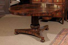 19th Century English Rosewood Center Table with Carved Pedestal Base