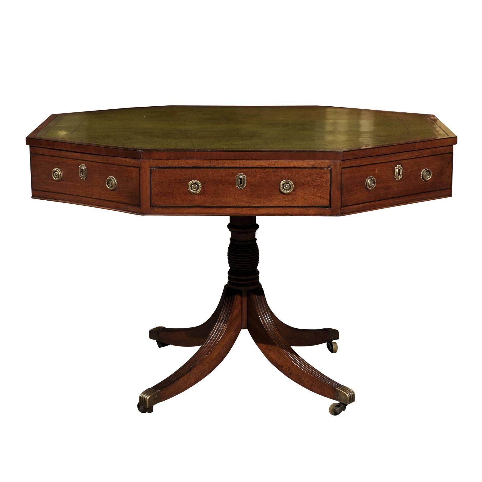 Early 19th Century English Regency Octagonal Rent Table with Pedestal Base