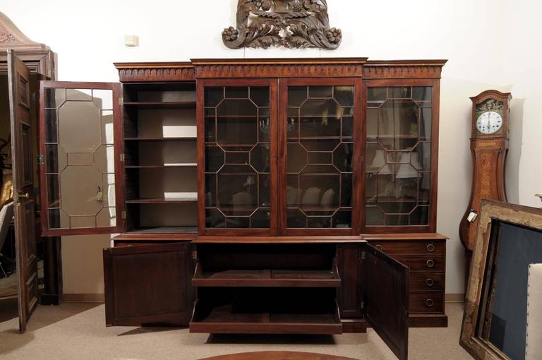 Glass 18th Century English George III Mahogany Breakfront Bookcase For Sale