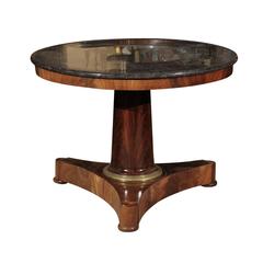 19th Century French Empire Mahogany Gueridon with Grey Marble Top