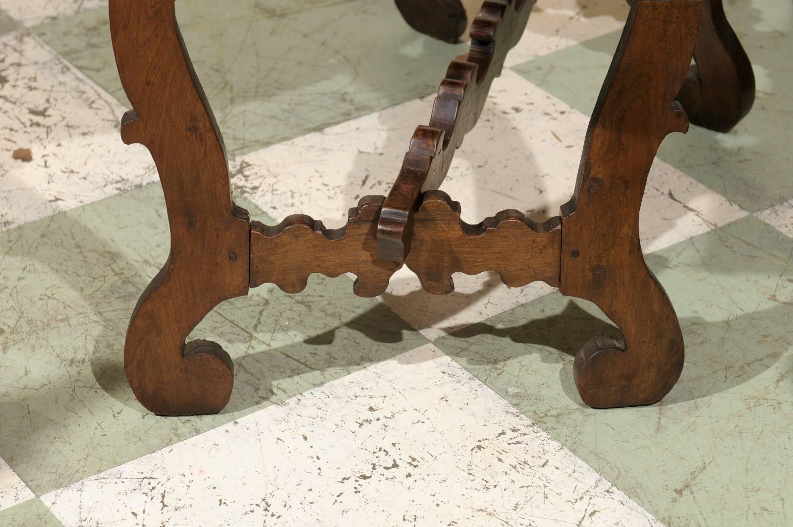 Pair of 18th Century Italian Walnut D-Shaped Consoles 1