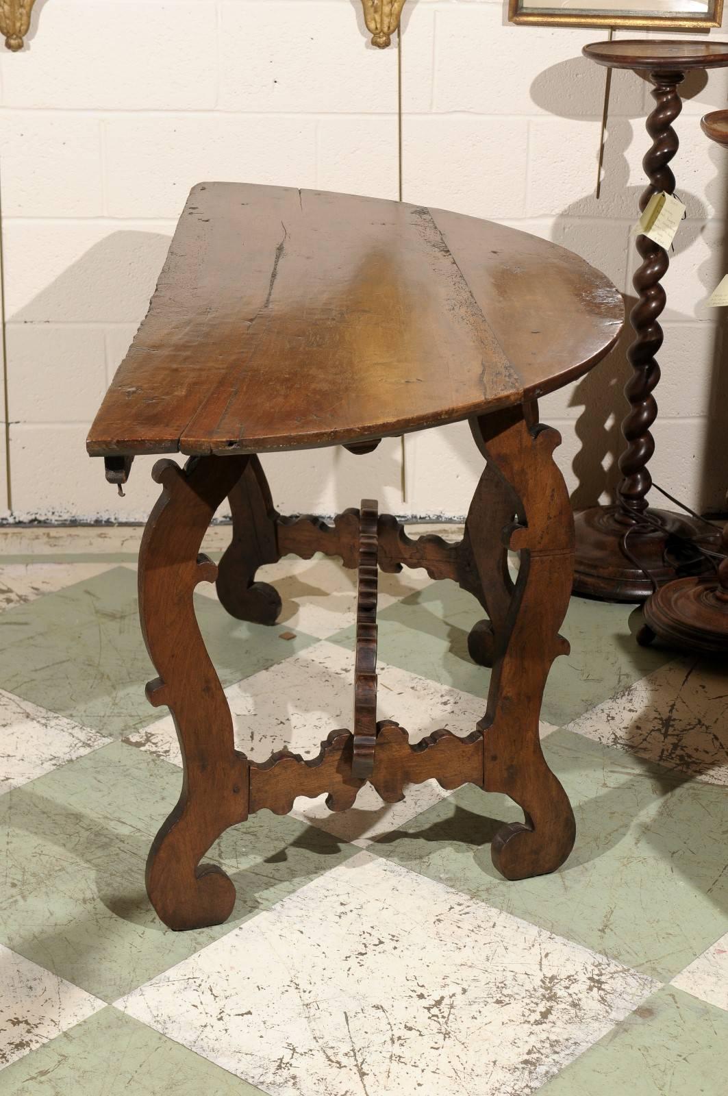 Pair of 18th Century Italian Walnut D-Shaped Consoles 2