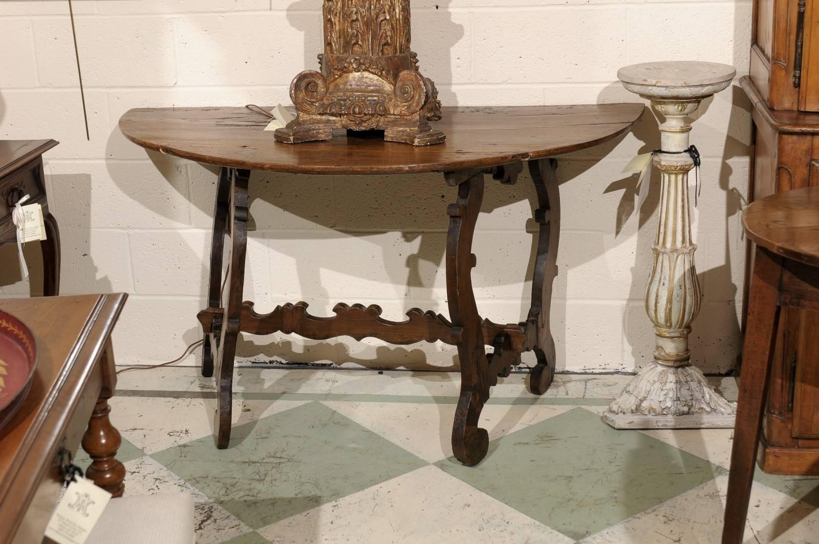 Pair of 18th Century Italian Walnut D-Shaped Consoles 4