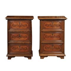 Pair of 19th Century Italian Petite Walnut Credenzas with Inlay