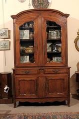 Mid-19th Century French Fruitwood Buffet Deux Corps with Bonnet Top and Fluting