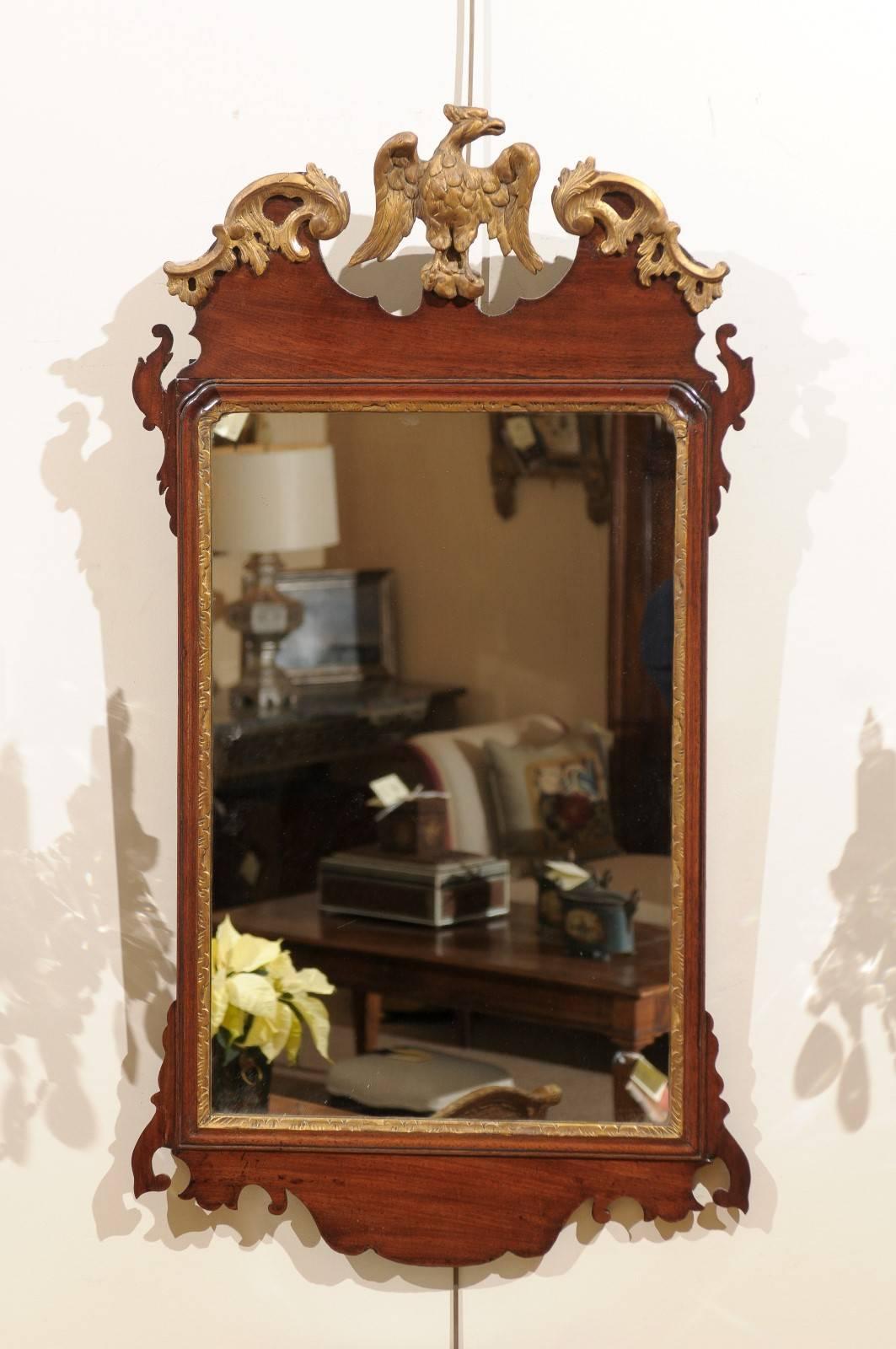 English Chippendale Mirror in Mahogany with Eagle Crest, circa 1750 In Excellent Condition In Atlanta, GA