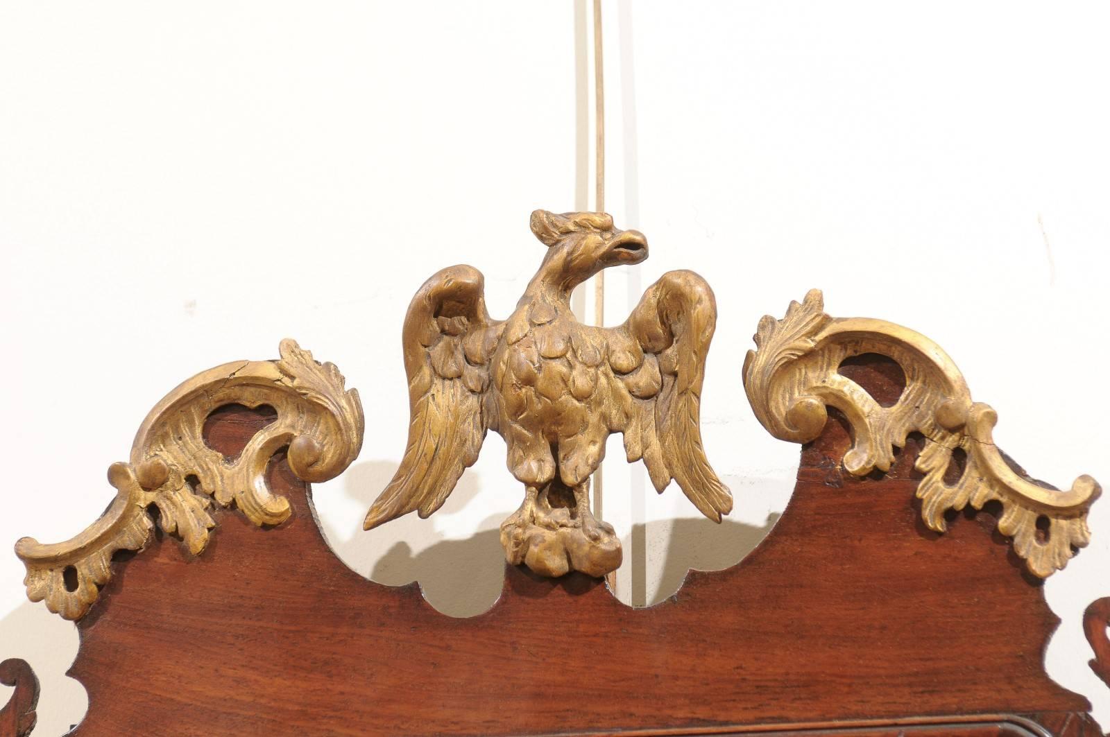Mid-18th Century English Chippendale Mirror in Mahogany with Eagle Crest, circa 1750