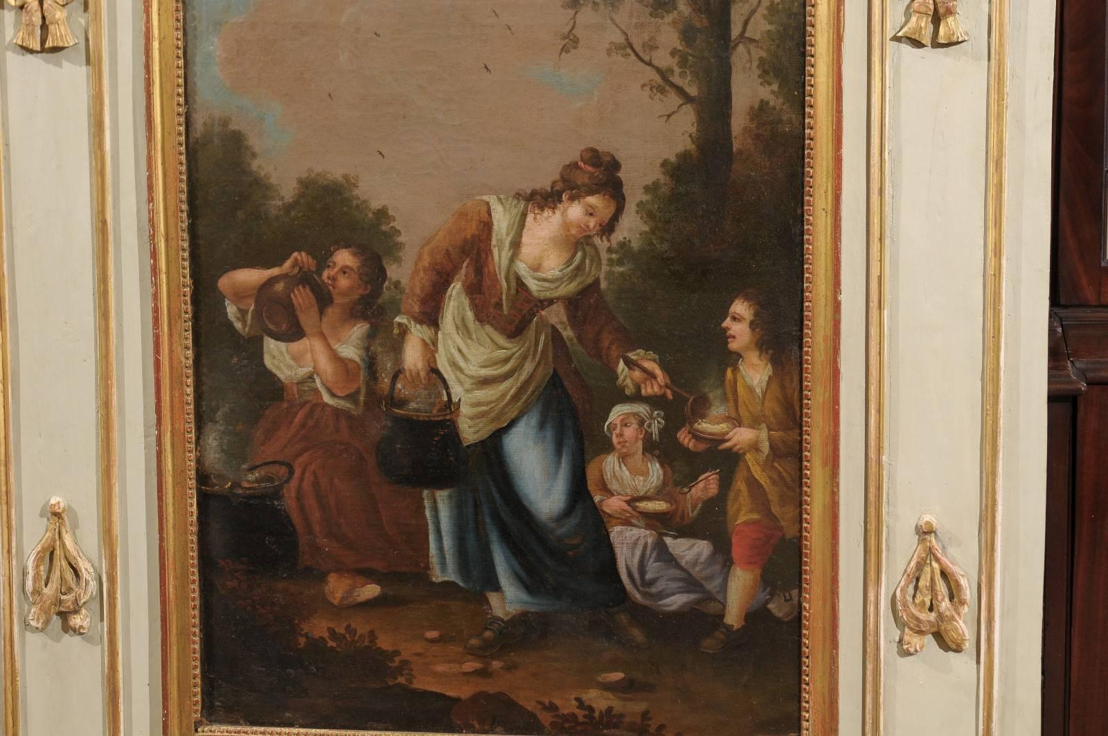 Fine XVIII secolo Specchio Trumeau del periodo Luigi XVI con olio pastorale su tela, Francia, 1780 circa in vendita
