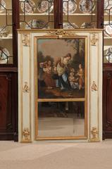 Louis XVI Period Trumeau Mirror with Pastoral Oil on Canvas, France, circa 1780