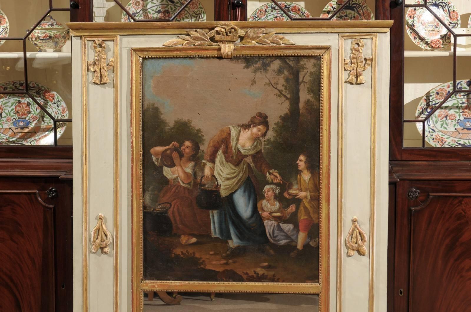 Miroir Trumeau d'époque Louis XVI avec huile pastorale sur toile, France, vers 1780 en vente 2