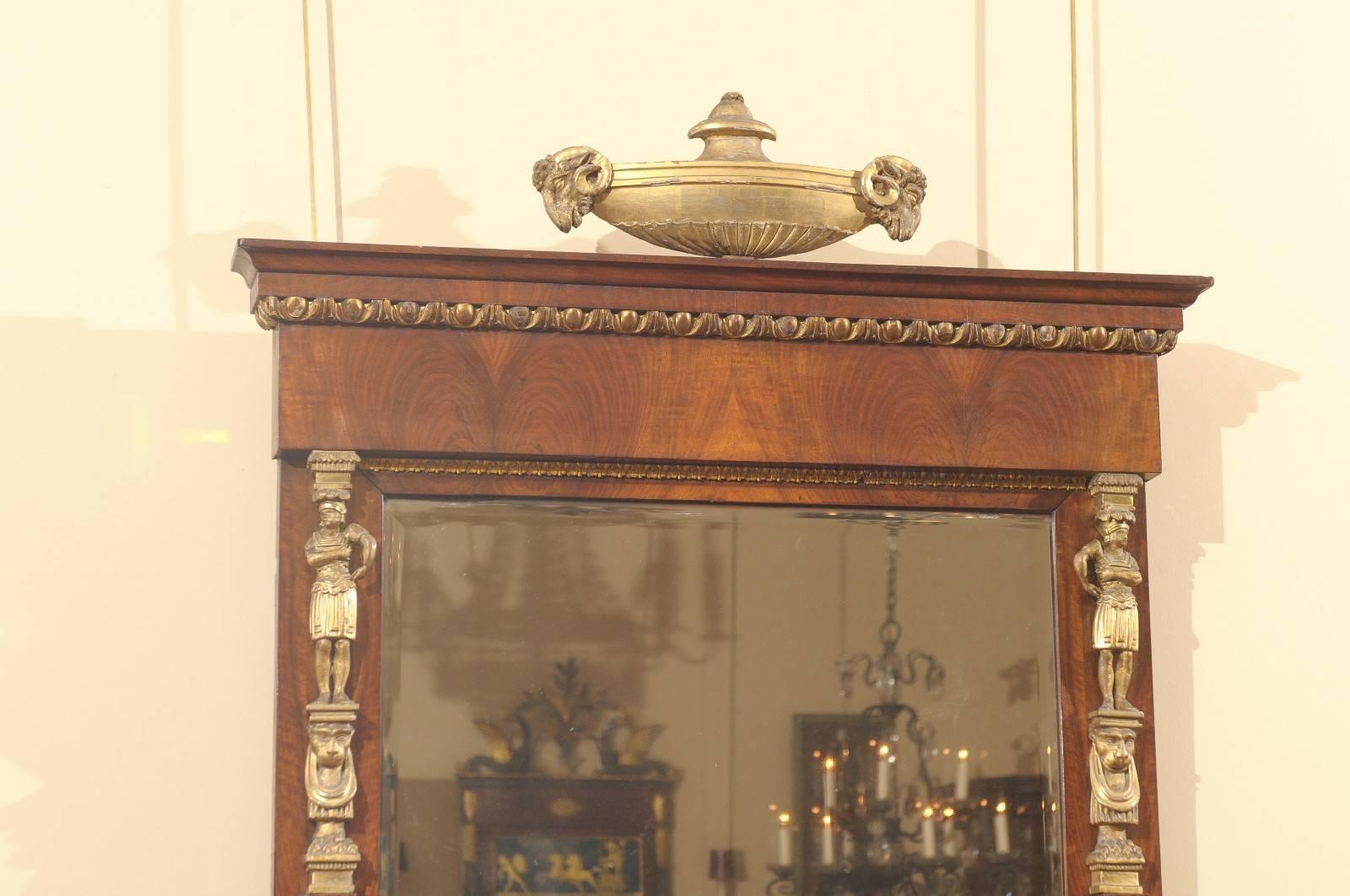 Empire Period Mahogany Mirror with Urn Motif and Gilt Accents France, circa 1810 2