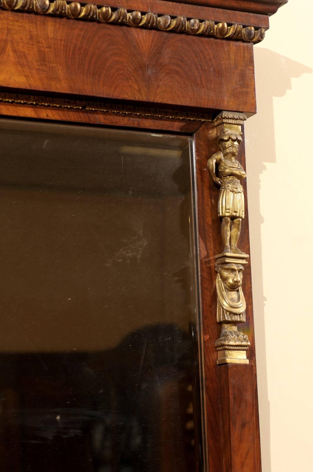 Empire Period Mahogany Mirror with Urn Motif and Gilt Accents France, circa 1810 In Good Condition In Atlanta, GA
