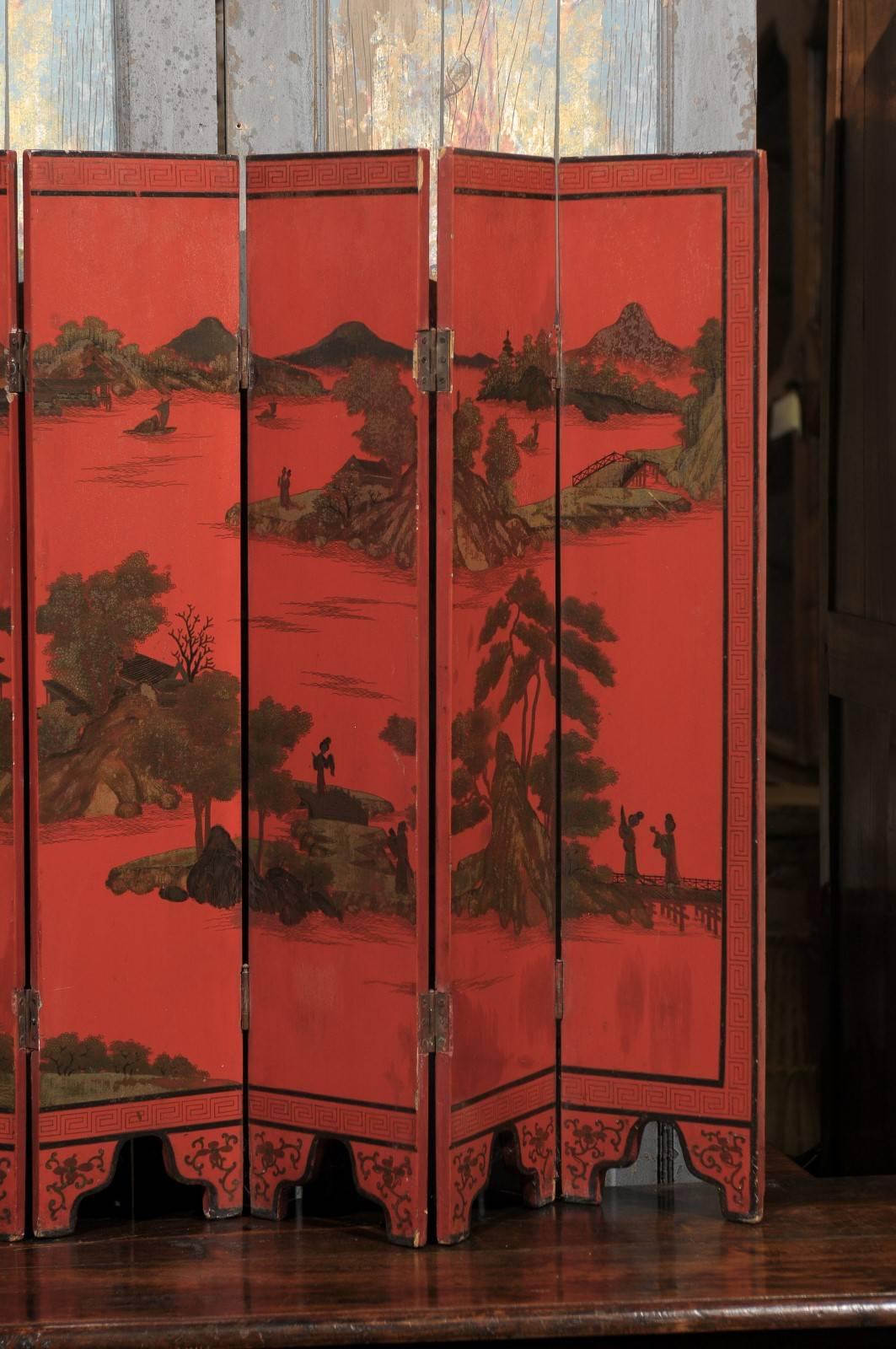 Wood 19th Century Petite Chinese Red Lacquer Screen