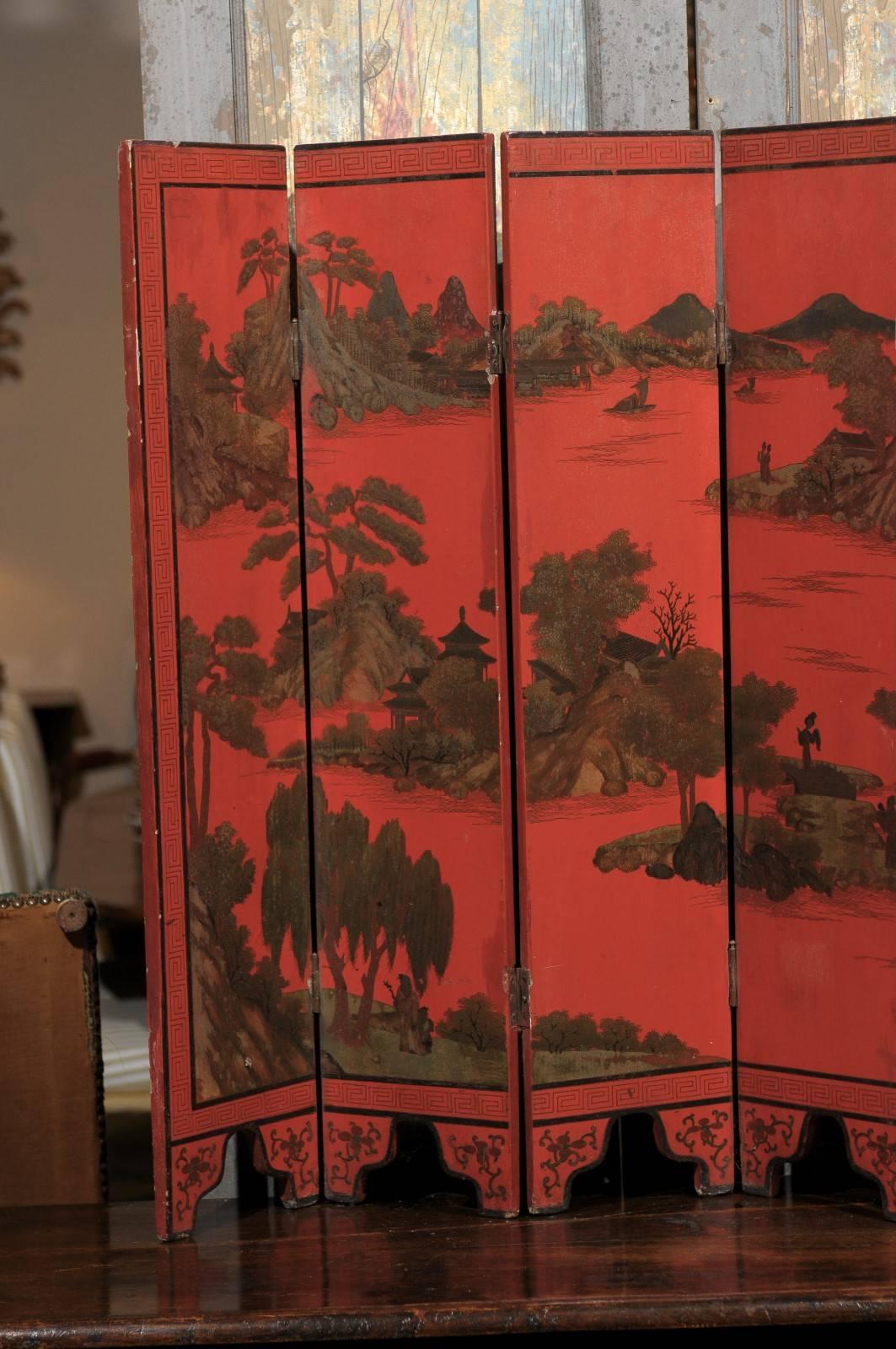 19th Century Petite Chinese Red Lacquer Screen 2