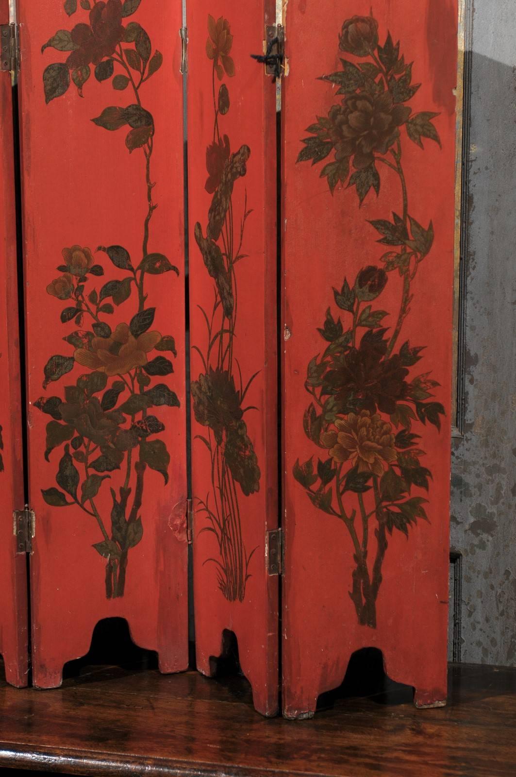 19th Century Petite Chinese Red Lacquer Screen 4