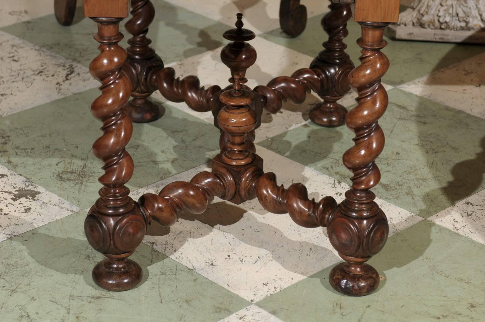 18th Century French Walnut Table with Drawer and Barley Twist Legs 4
