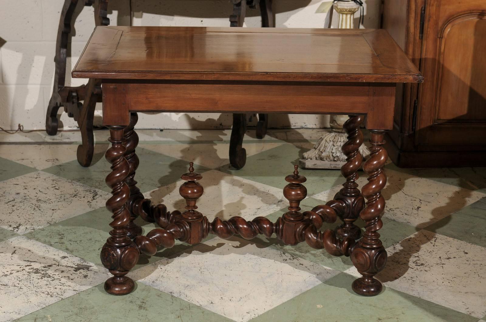 18th Century French Walnut Table with Drawer and Barley Twist Legs 5