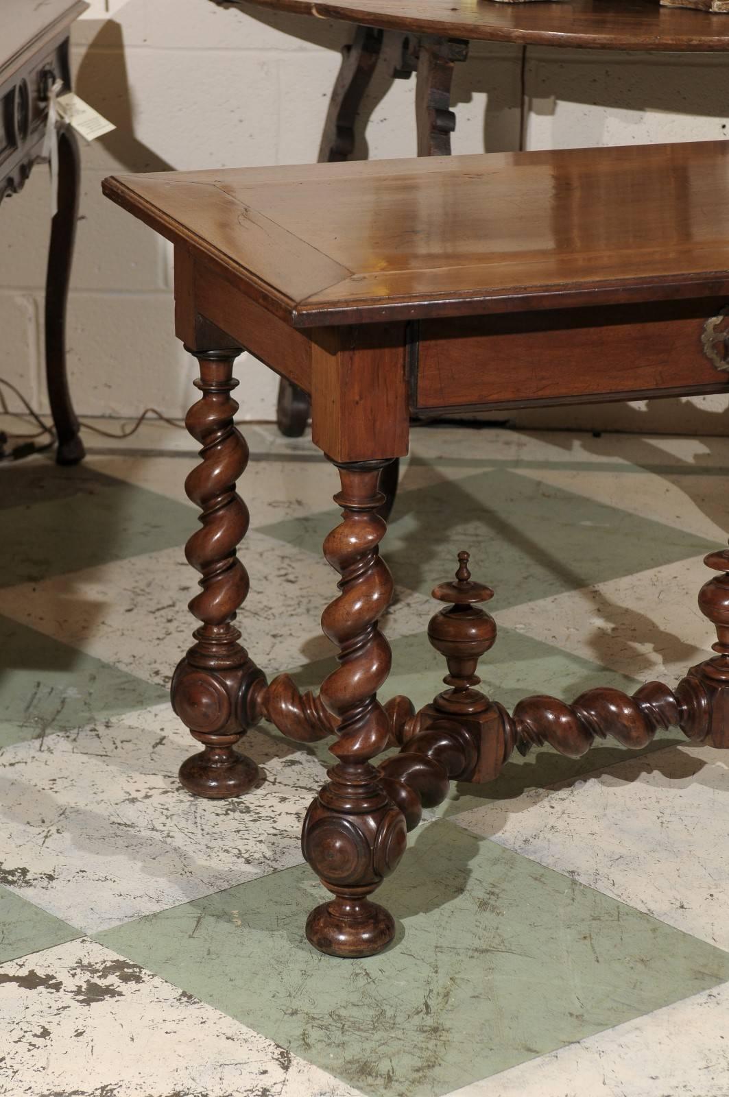 18th Century French Walnut Table with Drawer and Barley Twist Legs 6
