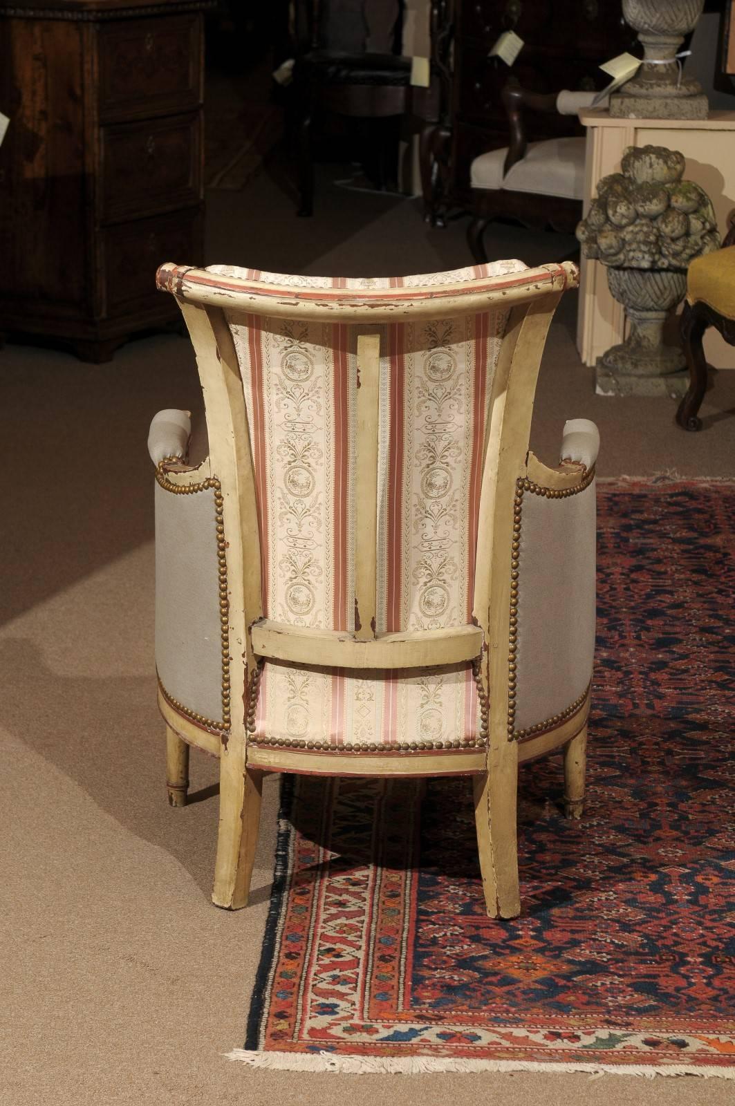 Carved Directoire Painted Bergere, France, 19th Century