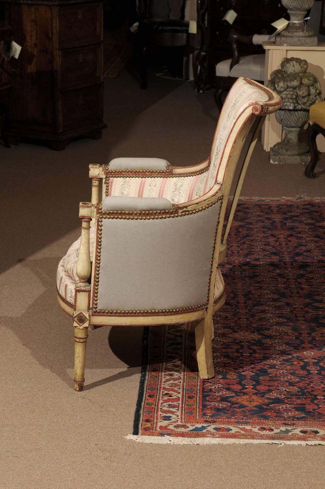 Wood Directoire Painted Bergere, France, 19th Century