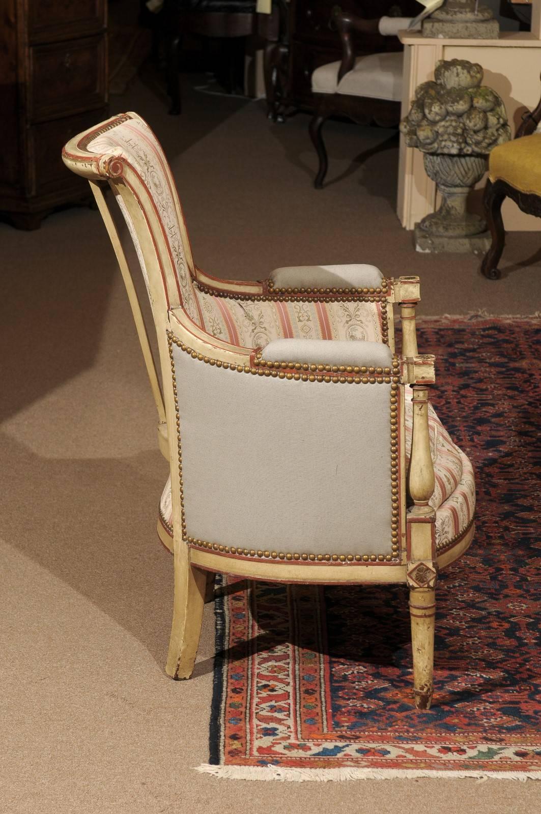French Directoire Painted Bergere, France, 19th Century