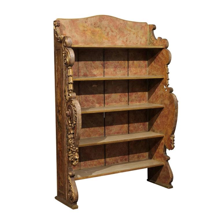 Rococo Style Giltwood and Polychrome Painted Open Bookcase, Spain 20th