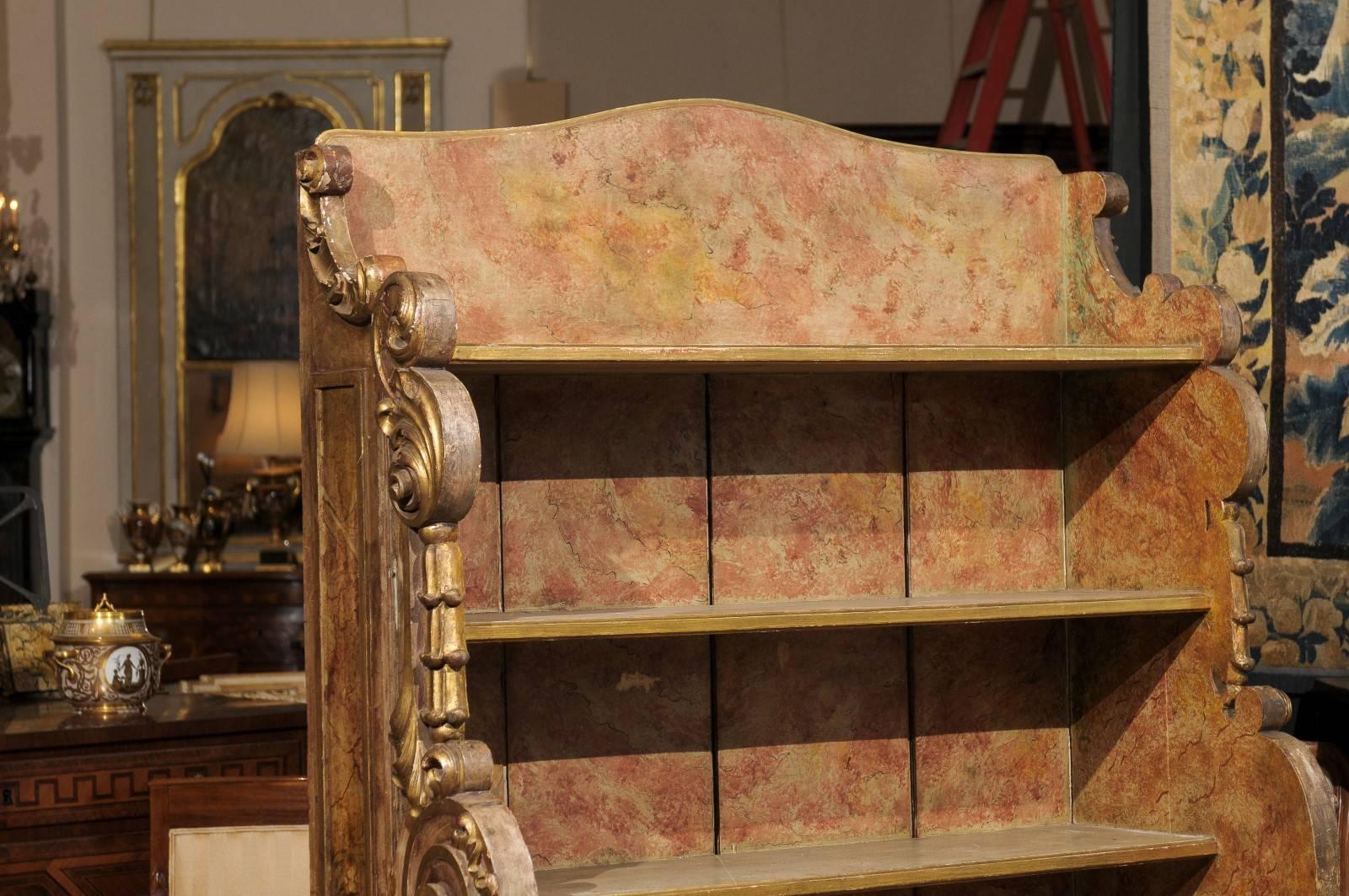 Rococo Style Giltwood and Polychrome Painted Open Bookcase, Spain 20th Century In Excellent Condition In Atlanta, GA