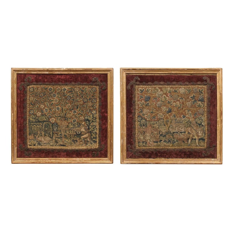 Pair of Framed Belgian Tapestries, 17th Century 