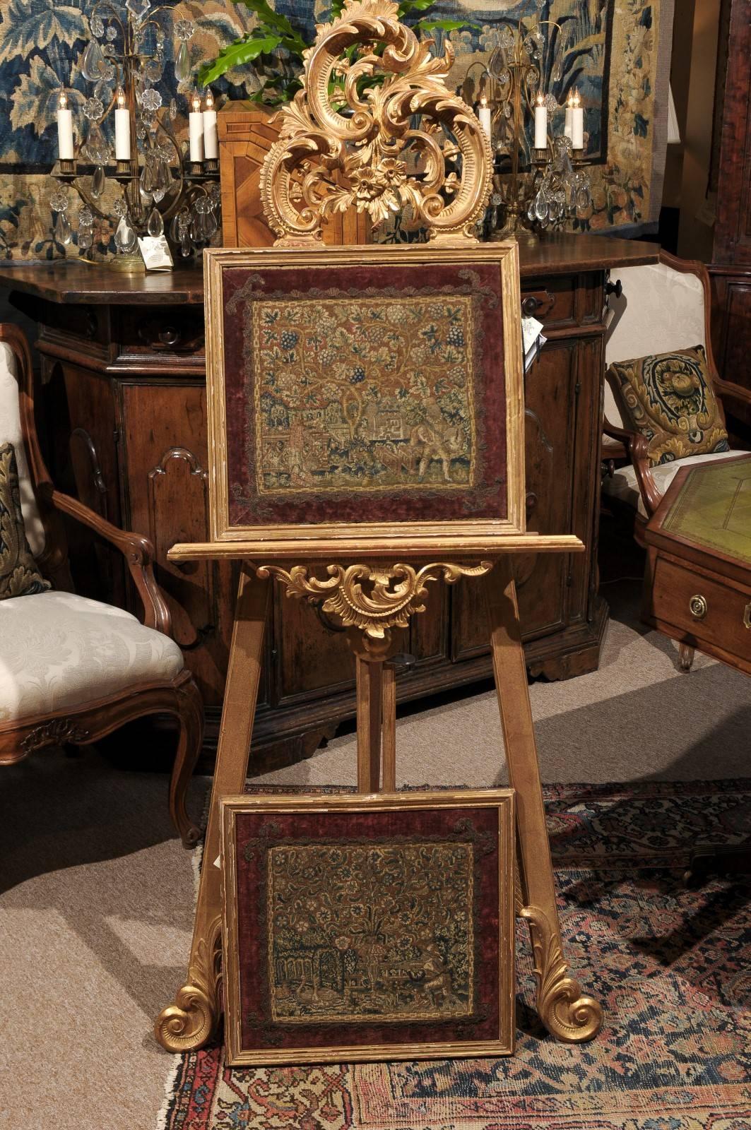 Needlework Pair of Framed 17th Century Tapestries, Brussels