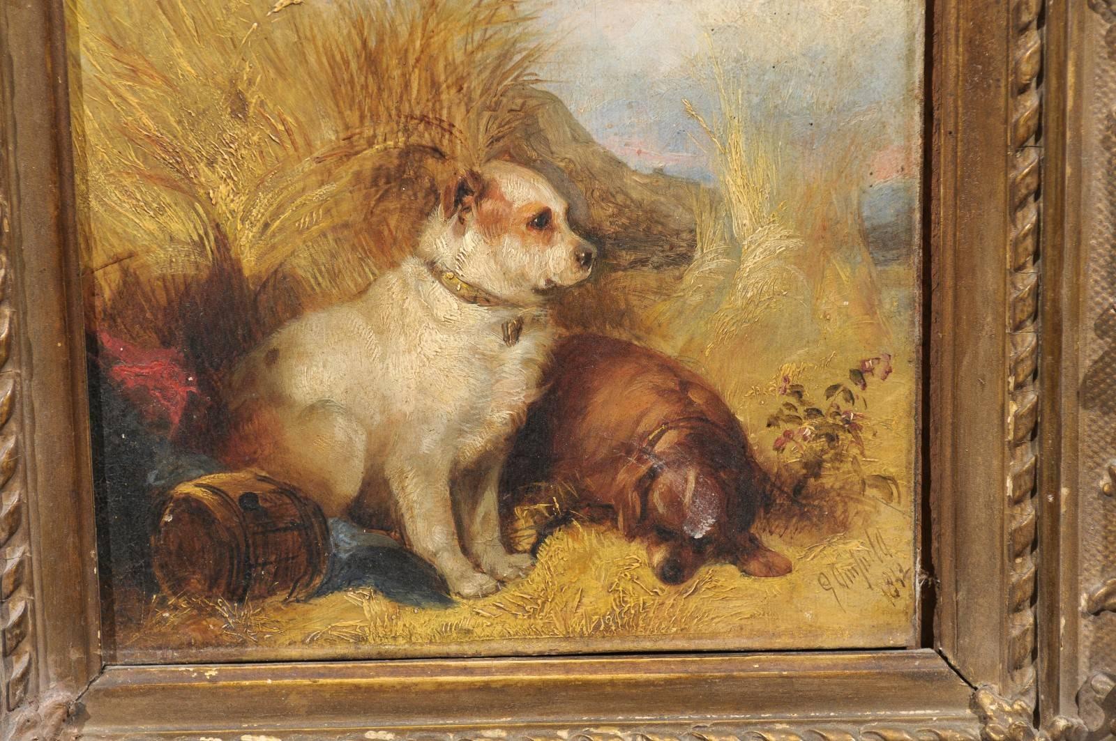19th Century Oil on Canvas Painting of Dogs, signed by artist “George Armfield” 2