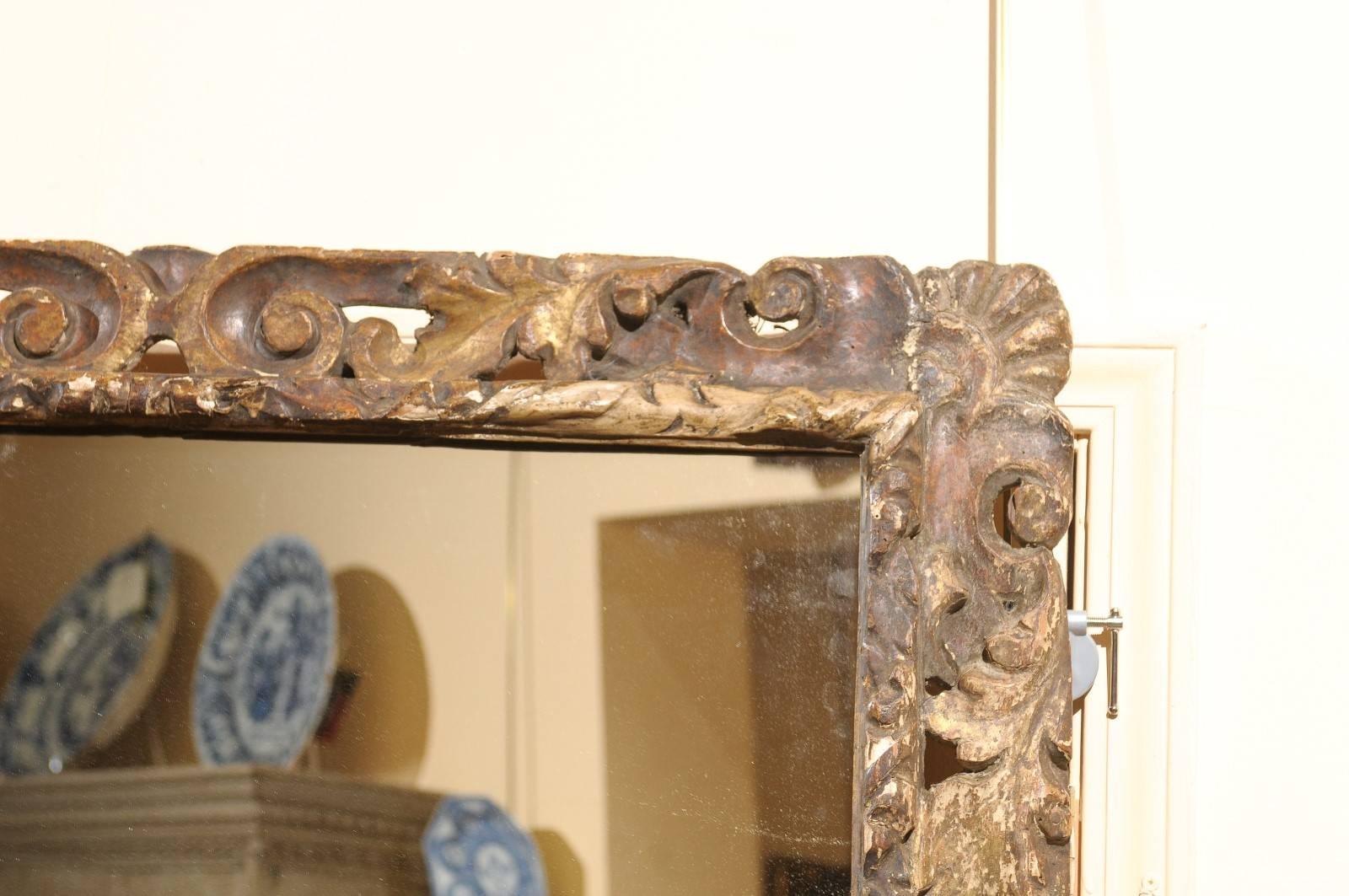 17th Century Italian Giltwood Framed Mirror with Acanthus Leaf Detail 2