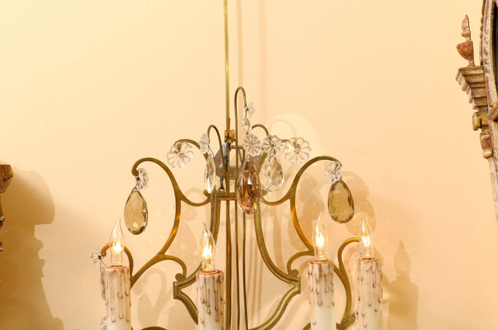Paire d'appliques françaises à 4 lumières en laiton en forme de lyre avec cristaux d'ambre, 19ème siècle en vente 2