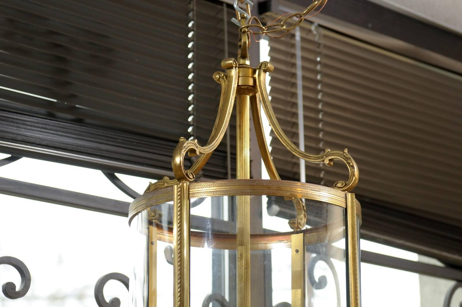 Round Brass Louis XVI Style Lantern, France, Mid-20th Century 3