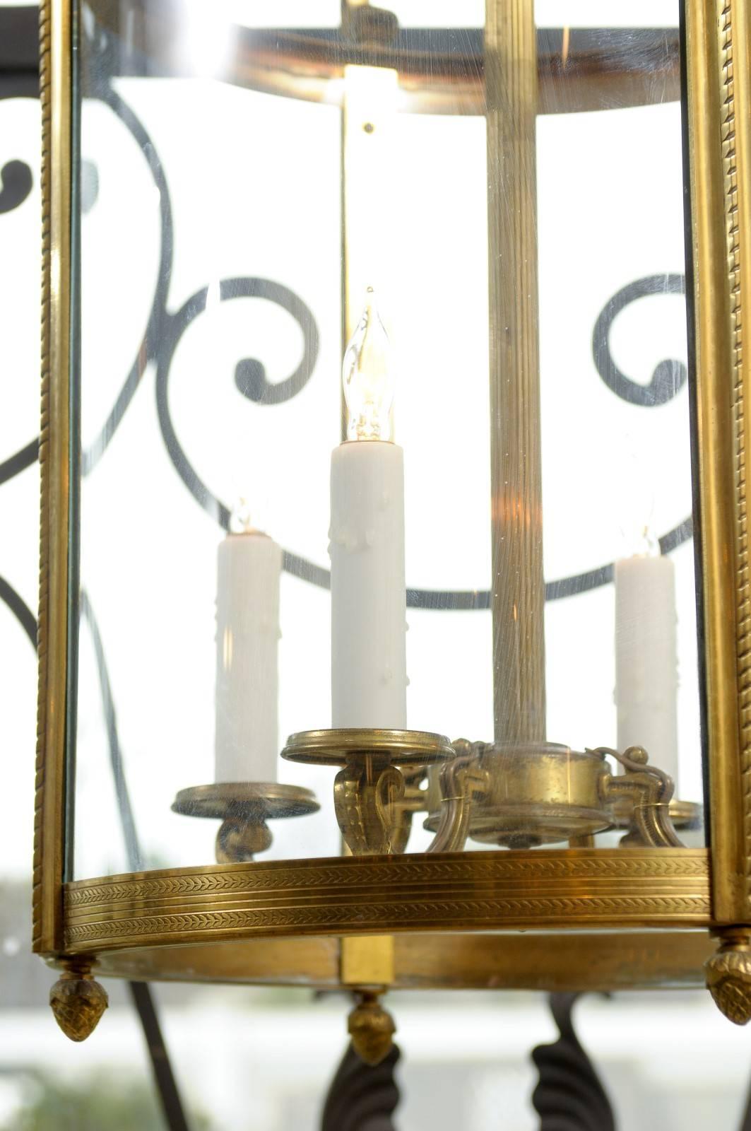 Round Brass Louis XVI Style Lantern, France, Mid-20th Century 1