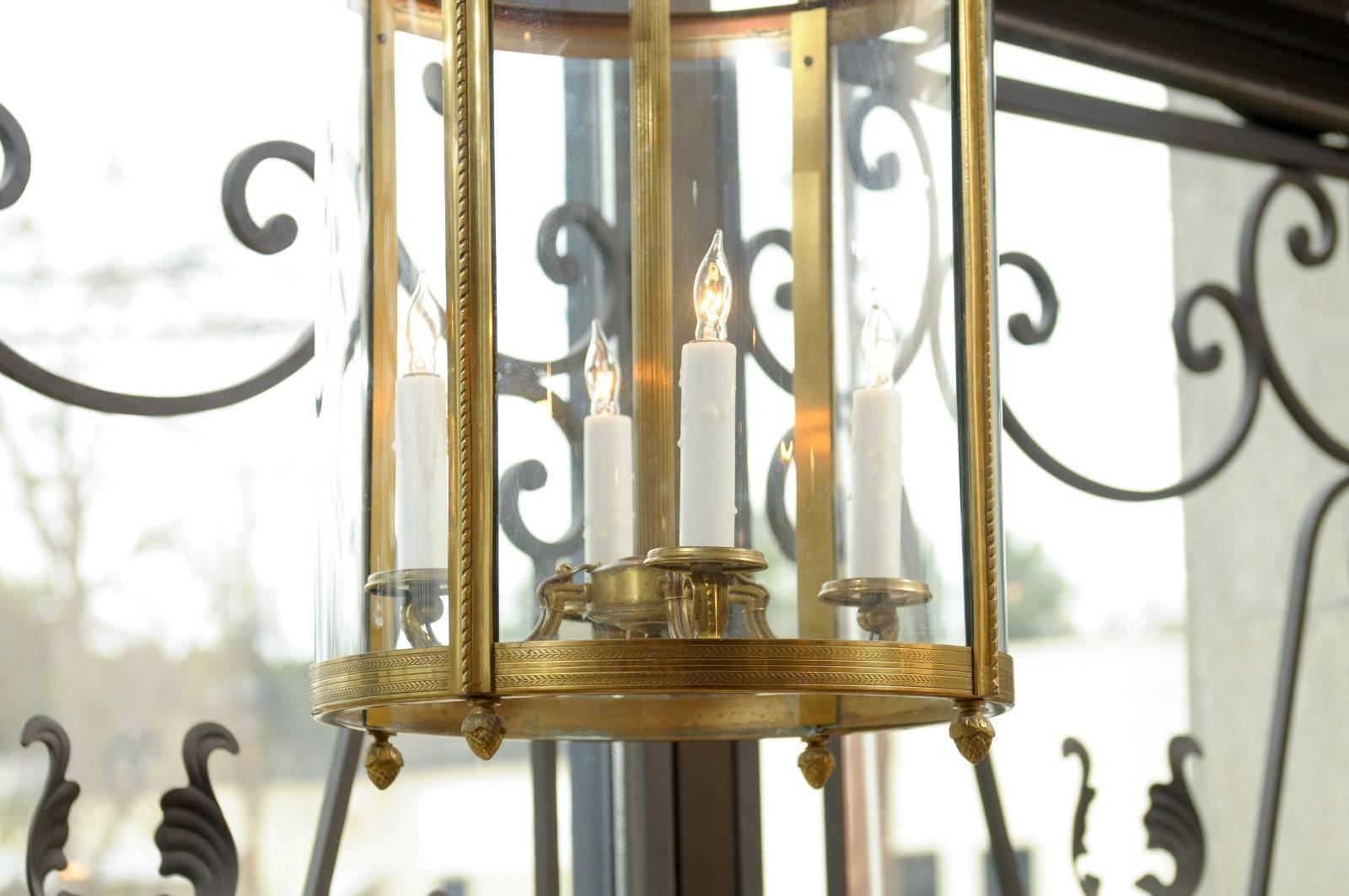 Round Brass Louis XVI Style Lantern, France, Mid-20th Century 2