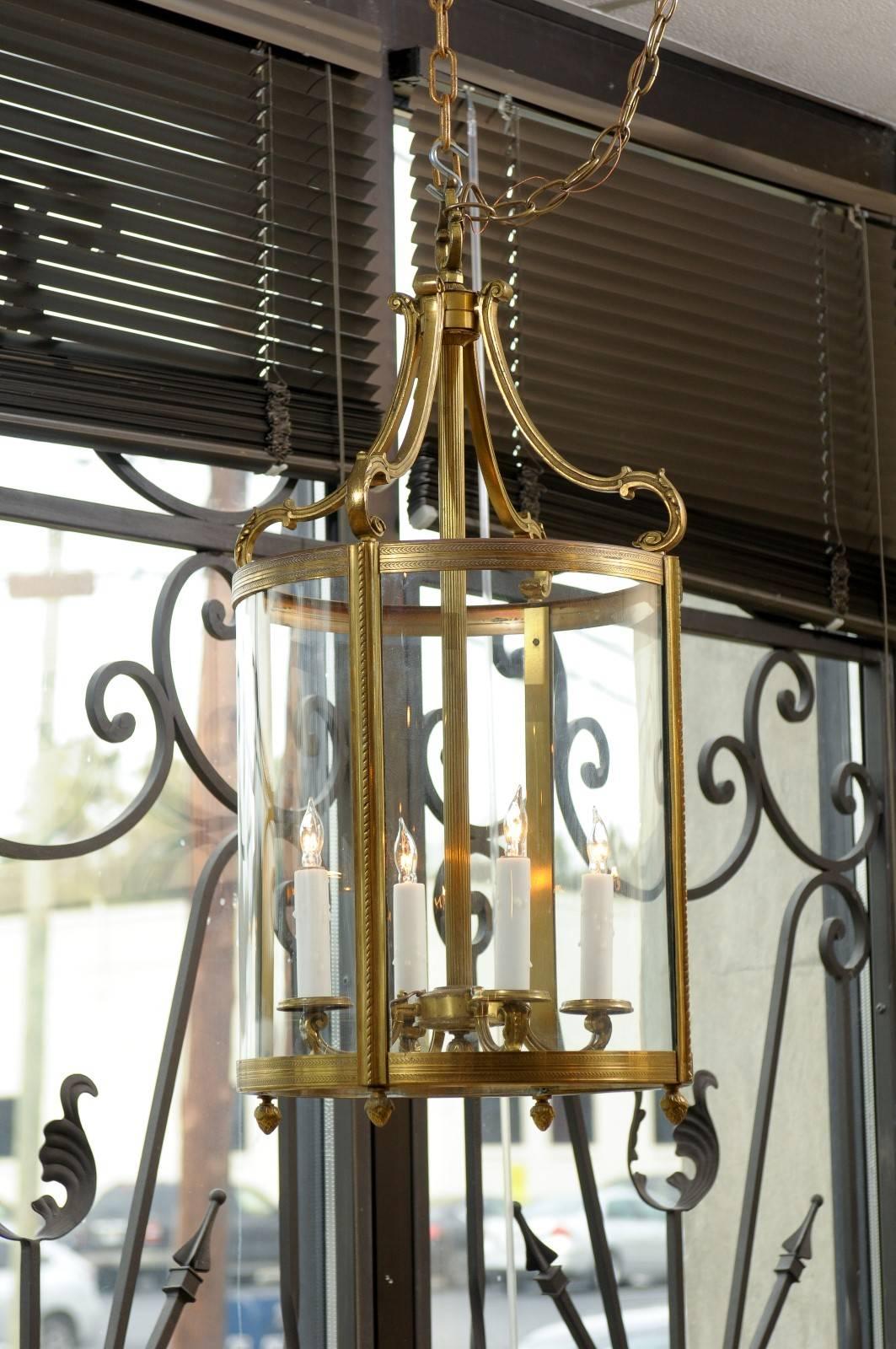 Round Brass Louis XVI Style Lantern, France, Mid-20th Century 4