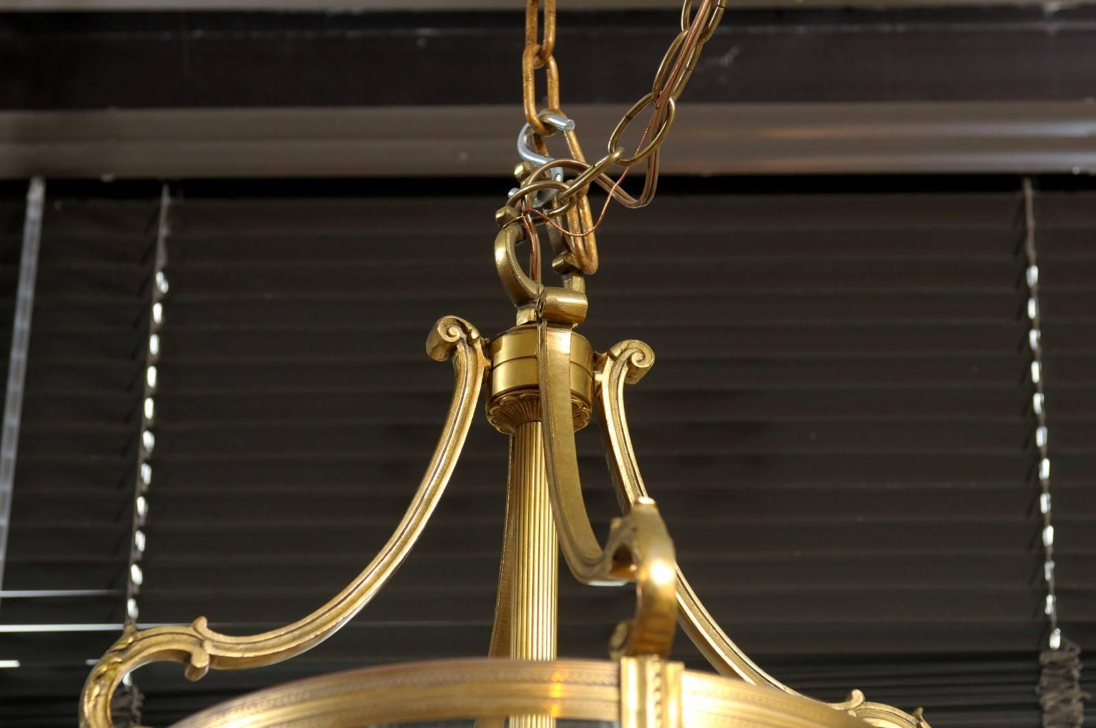 Round Brass Louis XVI Style Lantern, France, Mid-20th Century 5
