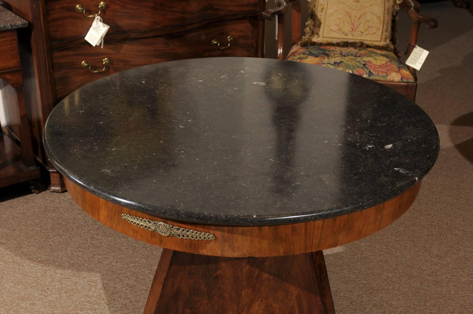 19th Century French Empire Center Table with Grey Marble Top and Paw Feet 1