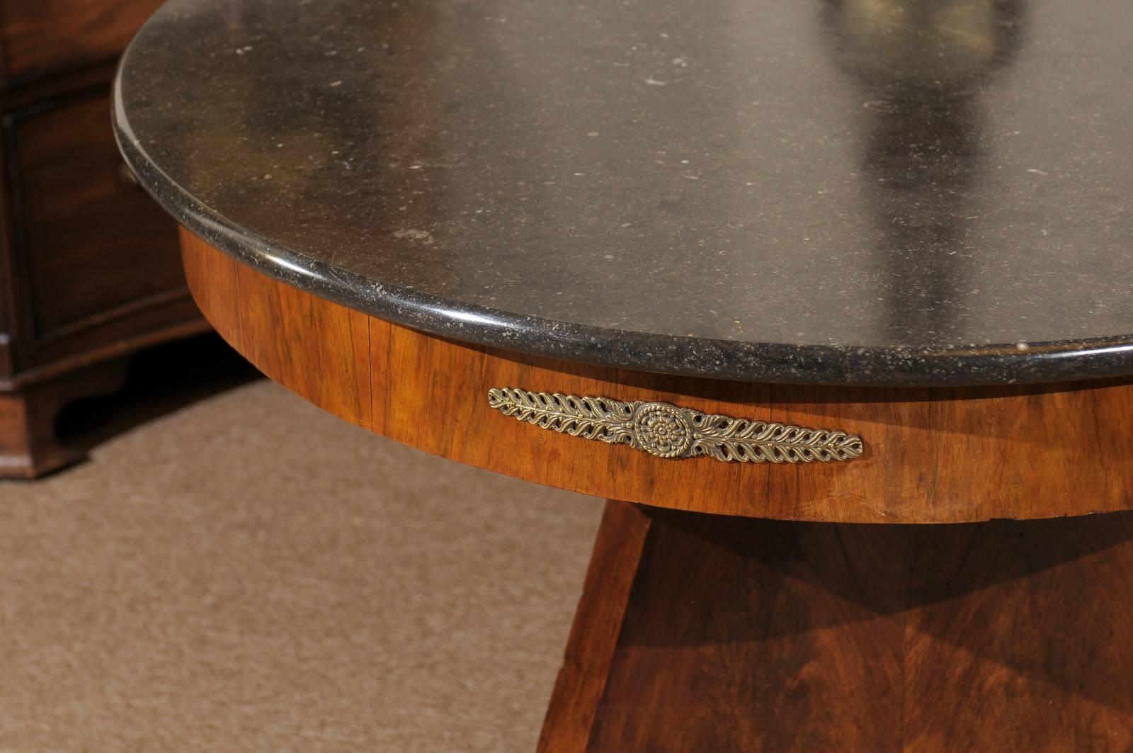 19th Century French Empire Center Table with Grey Marble Top and Paw Feet 4
