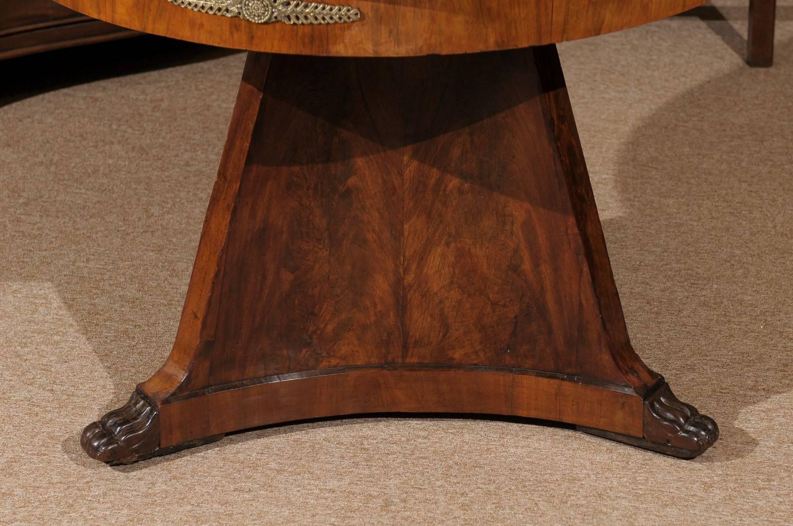 19th Century French Empire Center Table with Grey Marble Top and Paw Feet 3