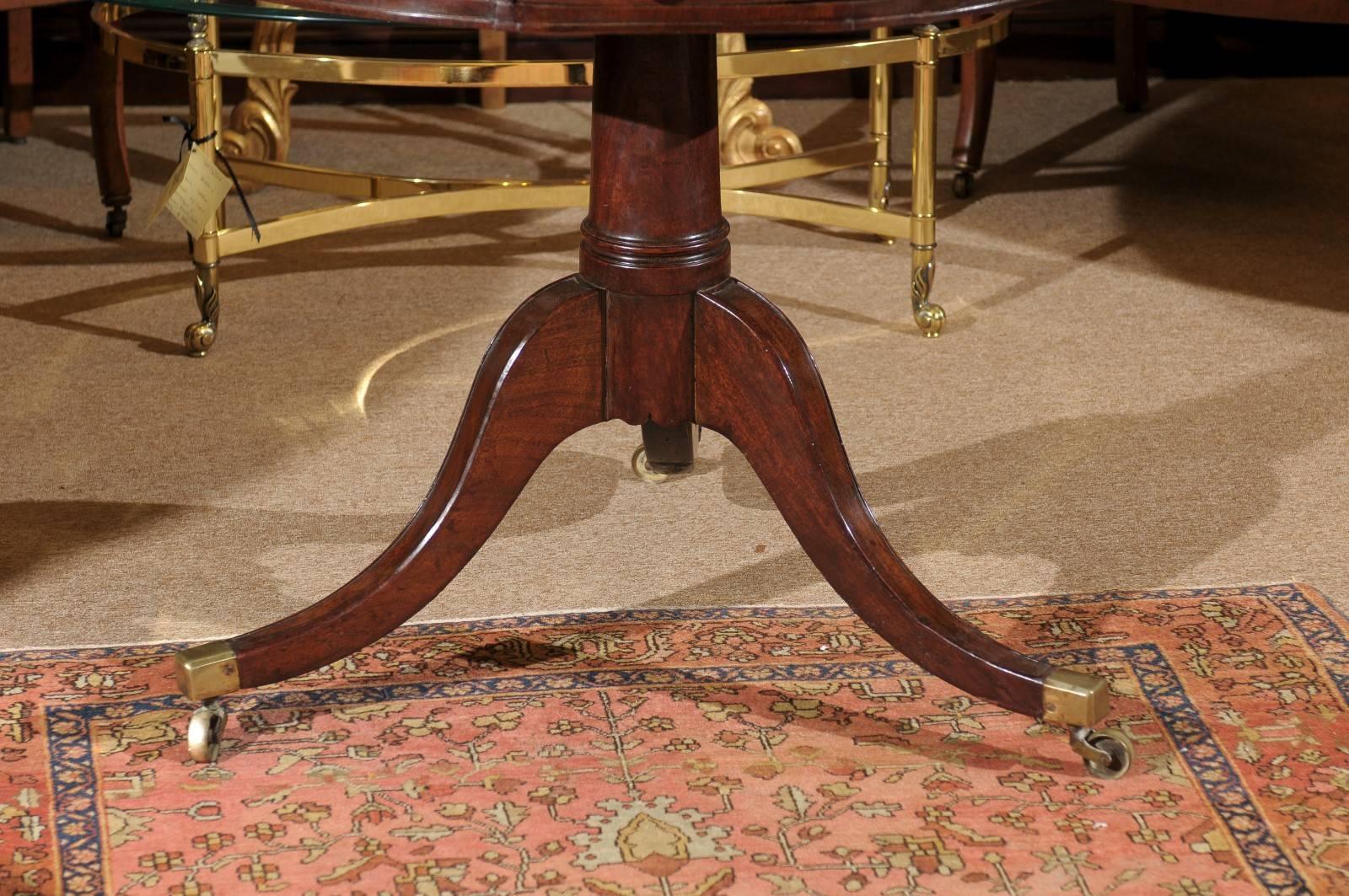 19th Century English Mahogany Drum Table with Leather Top and Pedestal Base 4