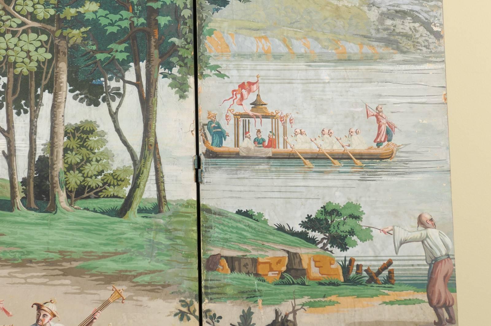 Early 20th Century French Zuber Style Hand-Painted Landscape Folding Screen 2