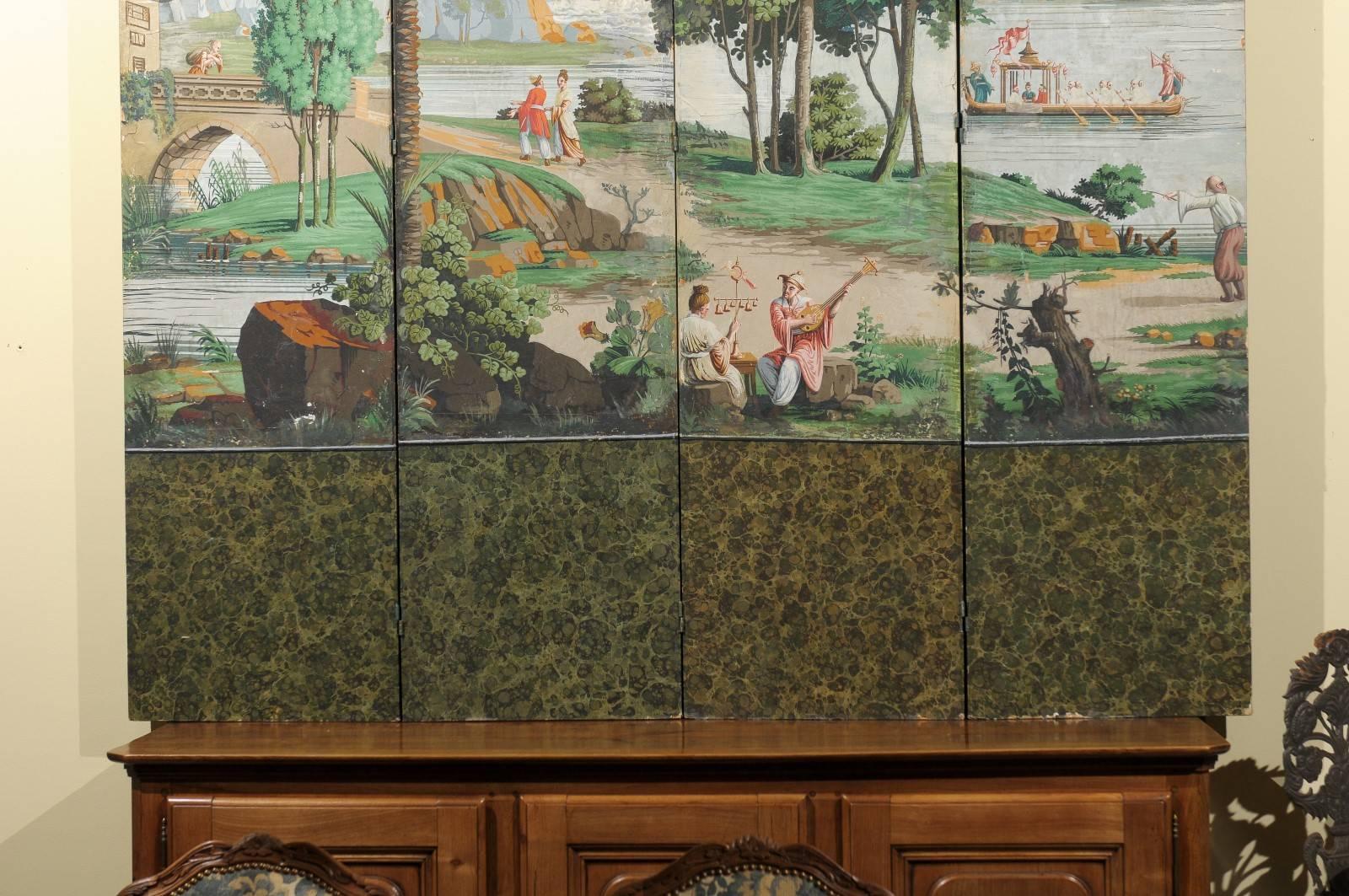 Early 20th Century French Zuber Style Hand-Painted Landscape Folding Screen 4