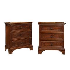 Pair of Petite Italian Walnut Credenzas in Parquetry Inlay